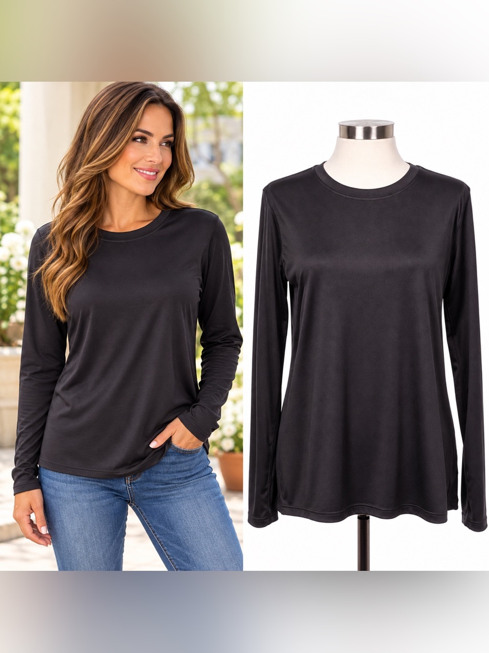 Hanes Sport Cool Dri Performance Long Sleeve Black Top Size Large Athleisure